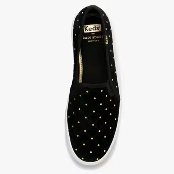 KEDS KATE SPADE New York Black Sneakers Double Decker Quilted Velvet SZ 7.5 - Picture 5 of 16